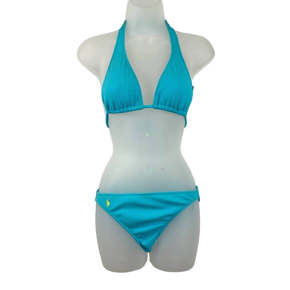 Ralph Lauren Blue Label Bikini Cable Knit Halter Preppy Y2K Vintage - Picture 1 of 6